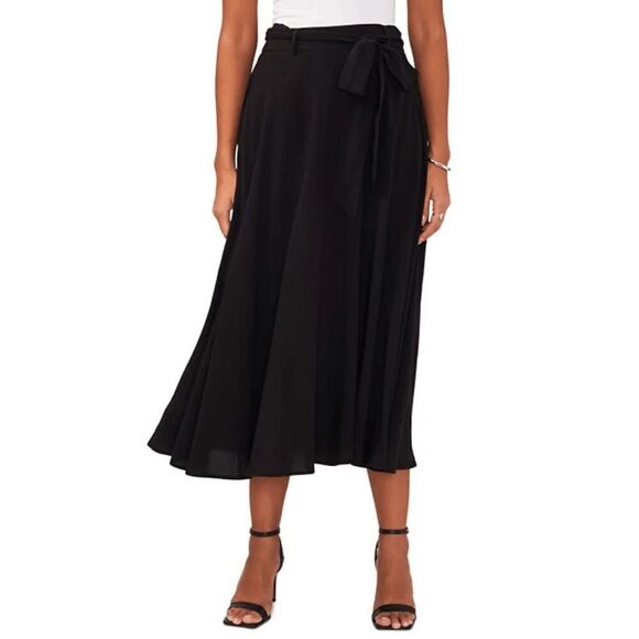 Sam & Jess Women's Challis Belted Pull-On Midi Skirt Black L - Picture 1 of 9